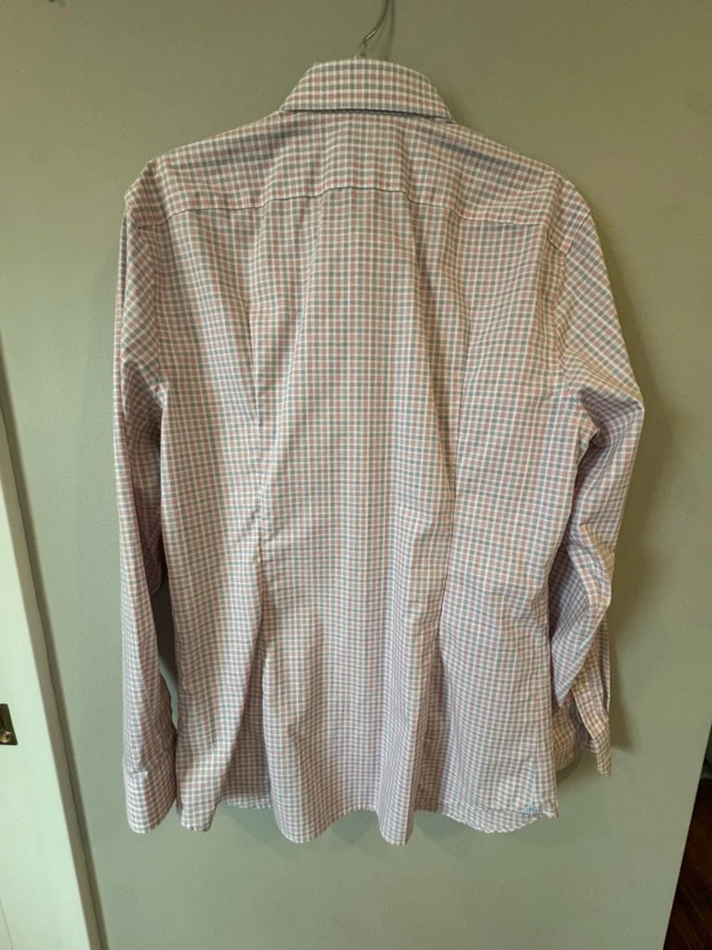 Banana Republic Dress Shirt Grant Fit Non Iron Mens Large Pink Blue Check
